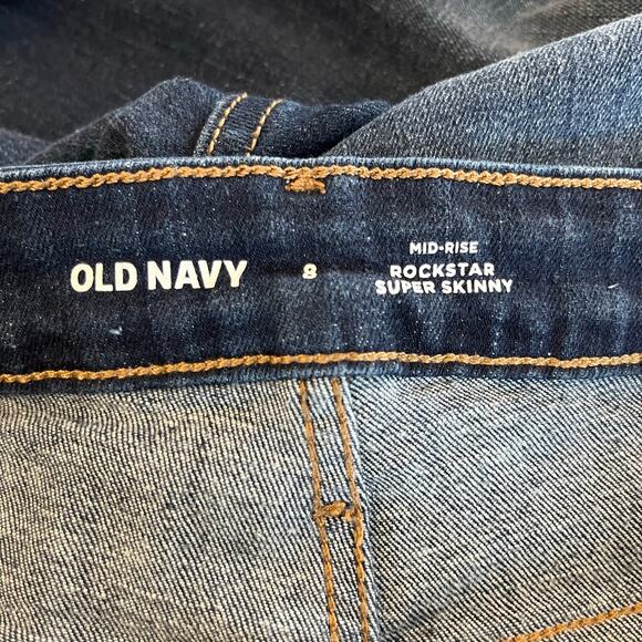 Old Navy Dark Wash Mid Rise Rockstar Super Skinny Denim Jeans Stretch 8 - Picture 3 of 9